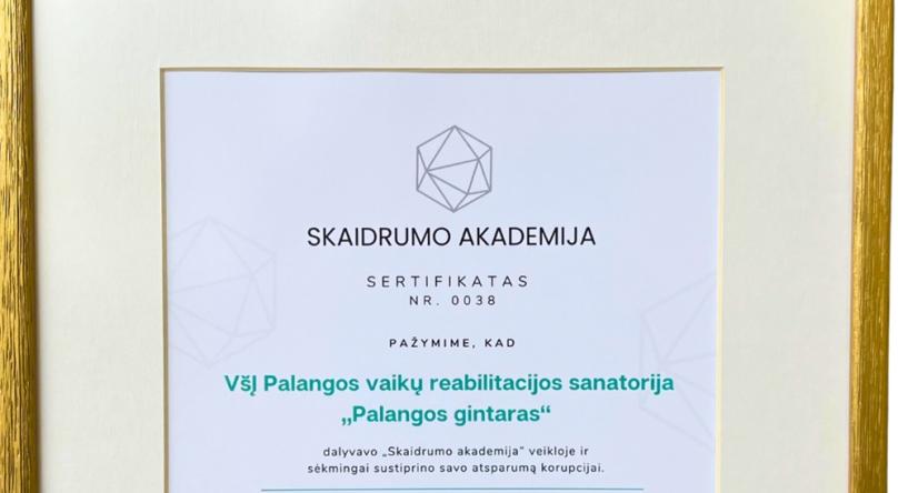 „Palangos gintaras" – tarp 14 organizacijų Lietuvoje, stiprinančių skaidrumą